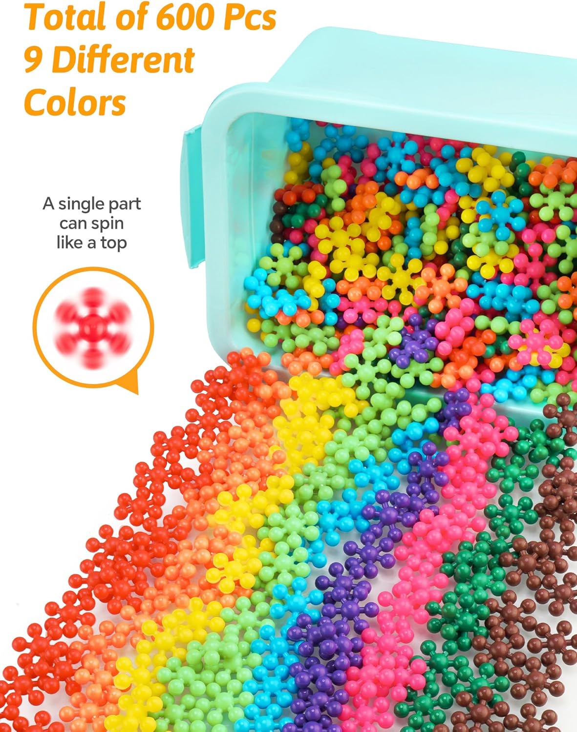 Snowflake Interlocking Building Block Educational Toy 300PCS for Kids Ages 3+, Multi-Color Solid Plastic Early Learning Creativity STEM Toy with Carrying Case Safe Material