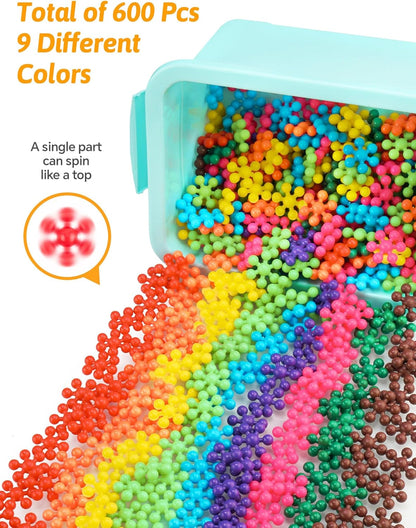 Snowflake Interlocking Building Block Educational Toy 300PCS for Kids Ages 3+, Multi-Color Solid Plastic Early Learning Creativity STEM Toy with Carrying Case Safe Material