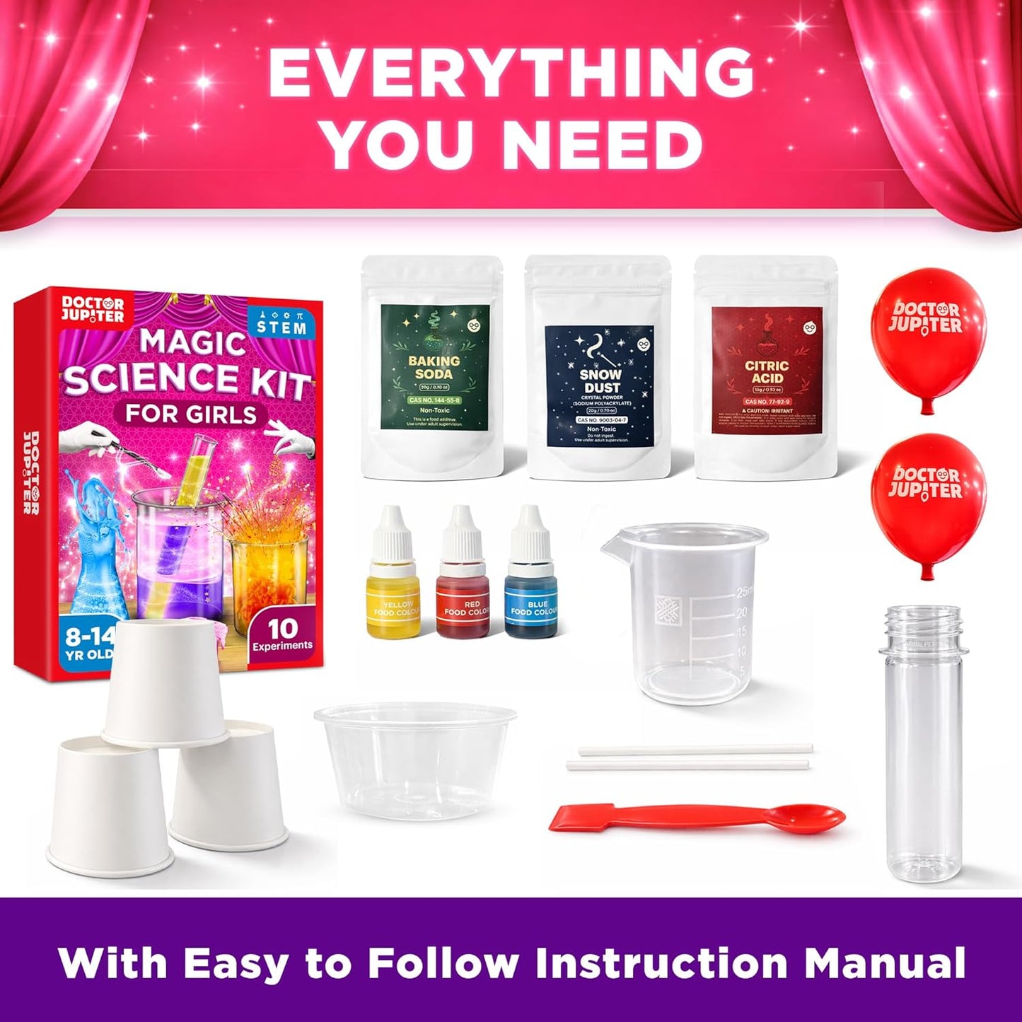 Doctor Jupiter Preschool Science Kit for Kids Ages 3-5 | Toddler Learning Activities, Birthday Gift Ideas for 3-4-5 Year Old Girls | Learning & Educational Toy STEM Kit with 100+ Experiments