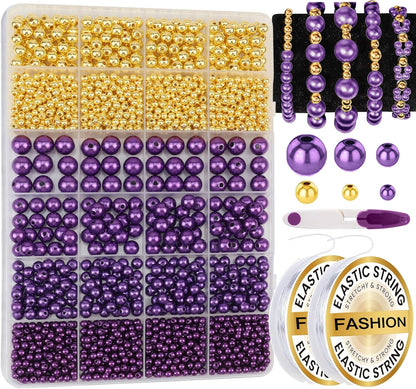 Hpebl 2136PCS Beads for Bracelets Pearl Bracelet Making Kit Friendship Bracelet Kits Bracelet Bead Kits Small Pearl Bead and Gold Beads Beading Kit for Bracelets Jewelry Making Kit