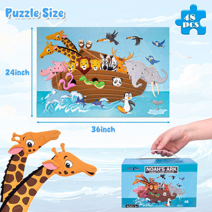 LovesTown Floor Puzzles for Kids, Jumbo Animal Puzzle, Educational Learning Toys for Family Entertainment and Preschool Education, 48 PCS 3 x 2 Ft