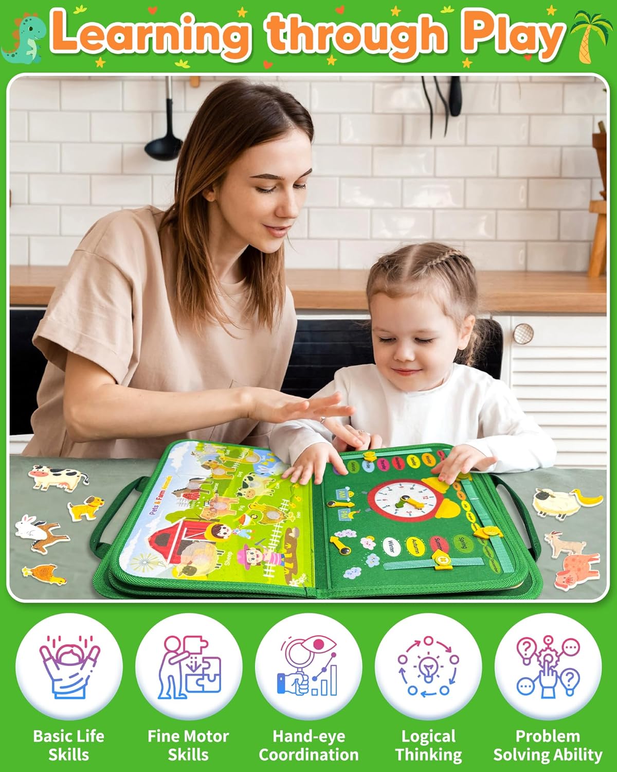 Gojmzo Busy Board Montessori Toys for Toddler Boy Girl Birthday Gifts, Busy Book Sensory Toys for Toddlers, Learning Educational Toddler Travel Activities