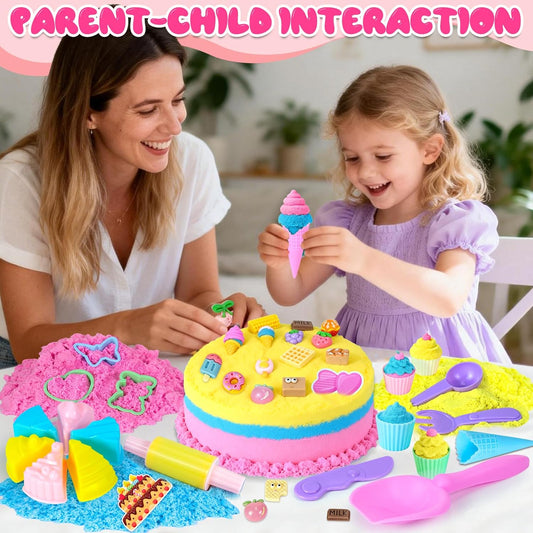 Mermaid Sensory Bin, Play Sand Art Kit with Sandbox & Accessories & Tools & Colorful Sea Shell Conch Starfish Gems Toys Set, Indoor Outdoor Pretend Play Beach Toy Birthday for Girls Boys 3 4 5 6 7 8