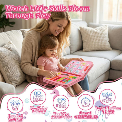 Mermaid Busy Board Book Toys for Girls, Sensory Educational Activities Busy Book for Learning Fine Motor Skills for Toddlers, Travel Activities Toy for Airplane and Car Travel
