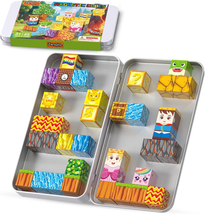 52PCS Mini Magnetic Tiles with Cute Animals, Travel Size Magnetic Construction Toys with Storage Box, Magnetic Blocks Building Toy for Kids Ages 4-8, Ideal Gift for Boys Girls Halloween Birthday