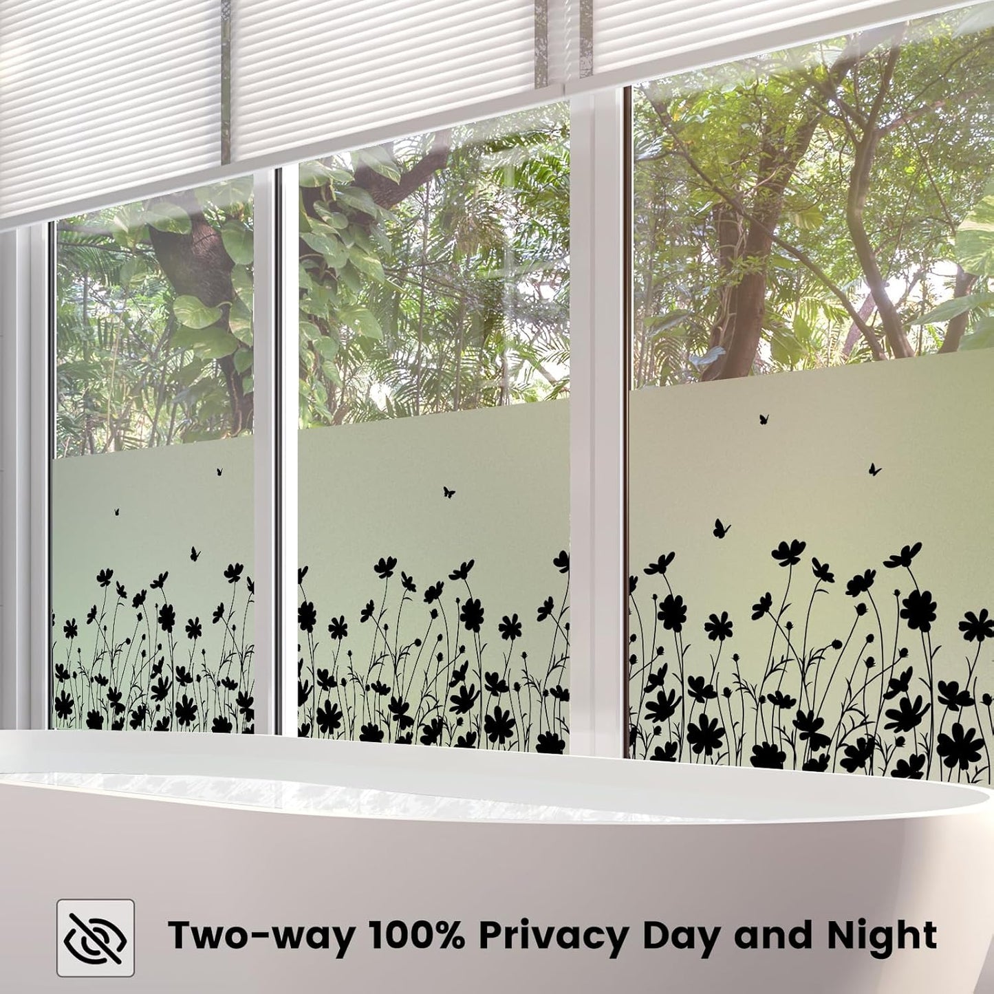 DKTIE Window Privacy Film Flowers Pure White Pattern Stained Glass Window Film Decorative Frosted Glass Window Film Sun Blocking Heat Control Static Cling (A274, 17.5" x 78.7")