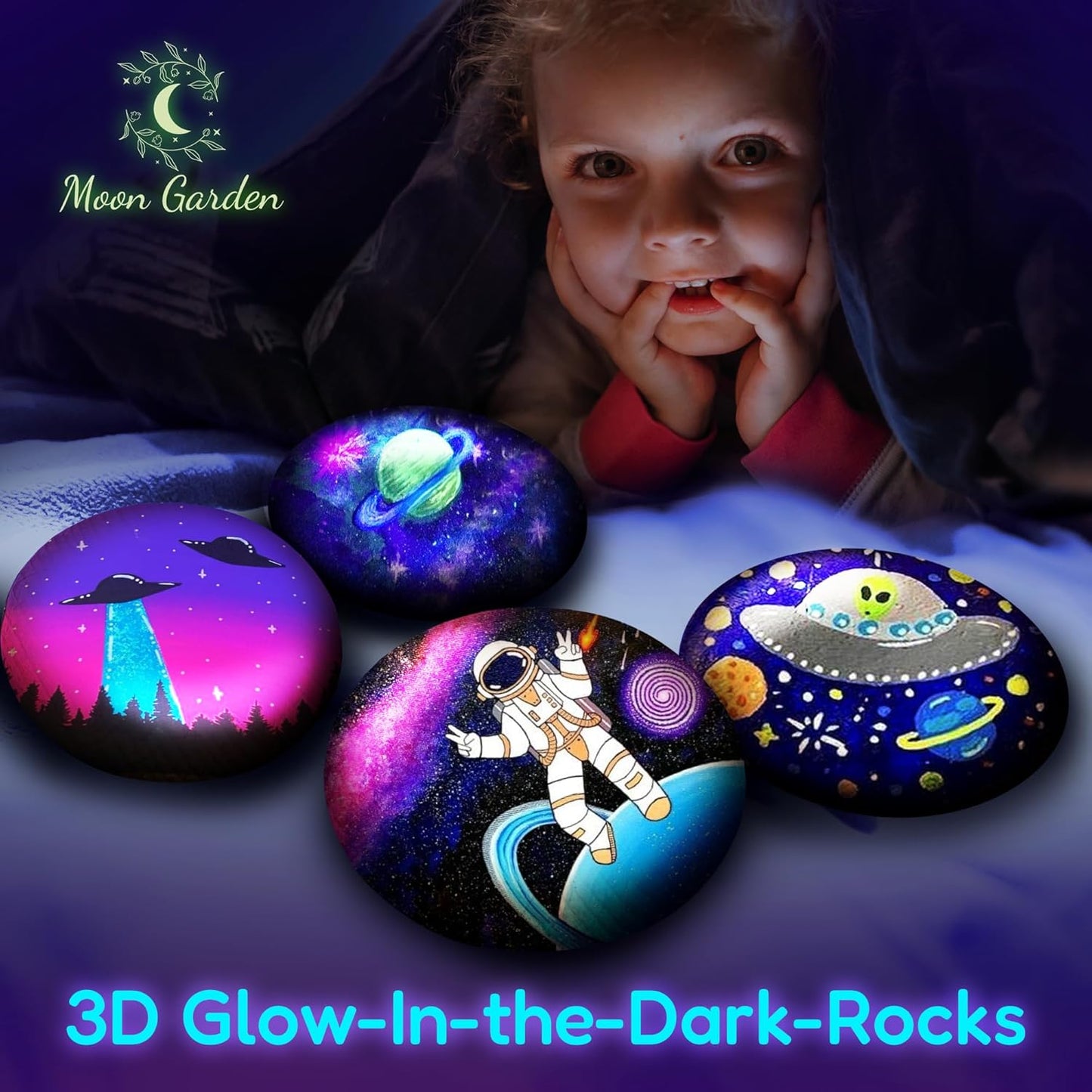 Glow in the Dark Galaxy Rock Painting Kit, Large Wooden Rocks for Painting, Arts and Crafts Painting Rocks for Kids, Kids Craft Paint Kits, Craft Activities Kits, Arts and Crafts Gifts for Boys Girls
