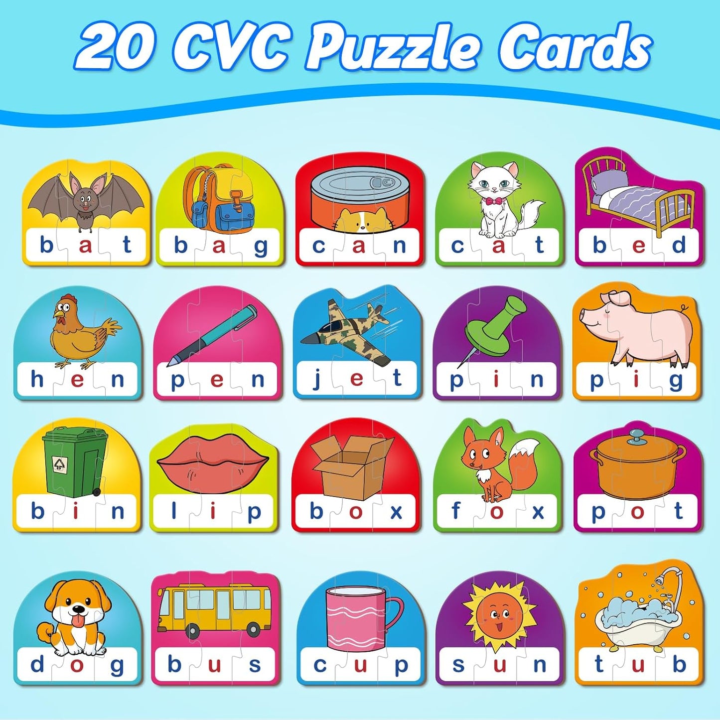 Kasfalci CVCC & CCVC Puzzle Cards for Kids - Word & Phonics Games, Speech Therapy Toys for Toddlers, 4 Alphabet Letter Word Puzzles, Learning Spelling Games
