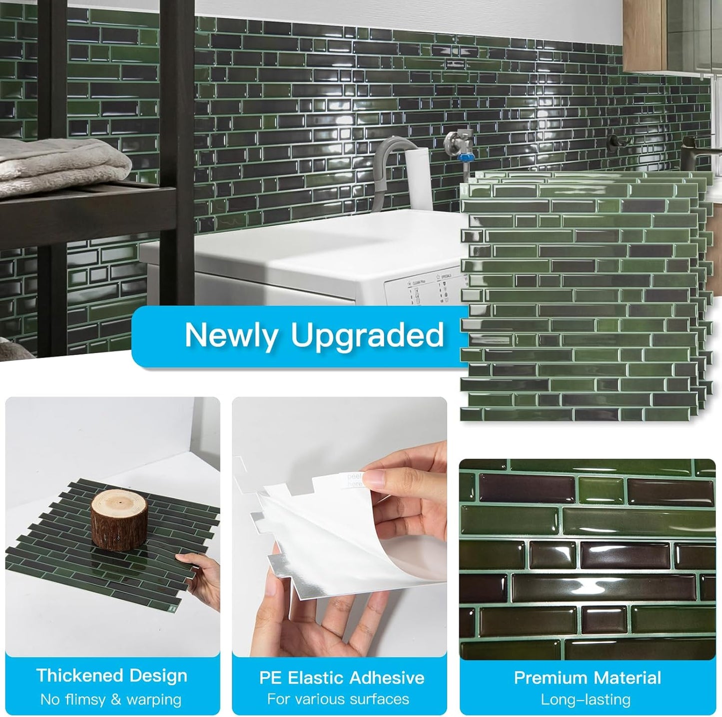 Art3d 10-Sheet Heavy-Duty Peel and Stick Backsplash, Waterproof Wall Tiles Stick on Kitchen Backsplash Living Space, Carrara Grey