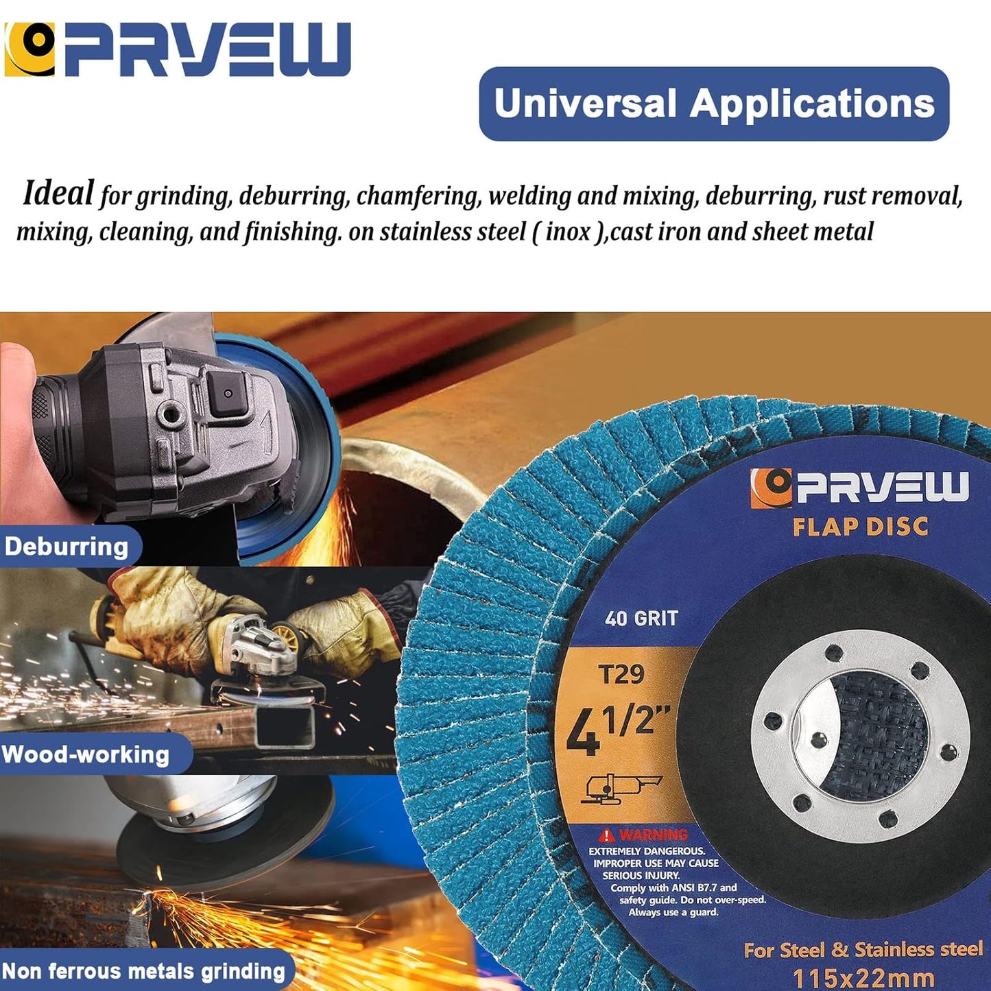 Flap Discs 4 1/2 Inch, 5-Pack 4.5" x 7/8" T29 Premium Zirconia Abrasive Grinding Wheels, 40/60/80/120 Assorted Grits Flap Sanding Disc for Metal,Stainless Steel