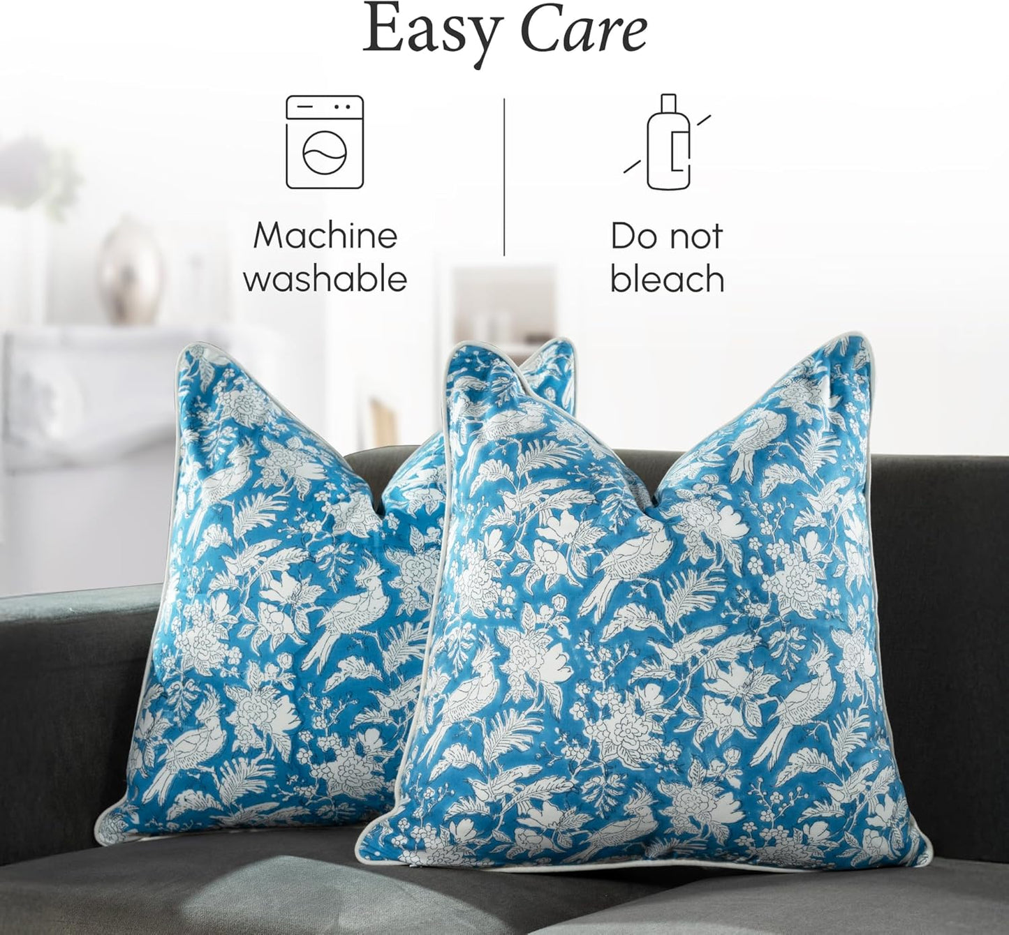CPC 100% Cotton Throw Pillow Covers 18x18 Inch, Set of 2 Green Block Print Pattern Couch Pillow, Cute Boho Decorative Pillows for Living Room, Bedroom with Hidden Zipper- Agate Green