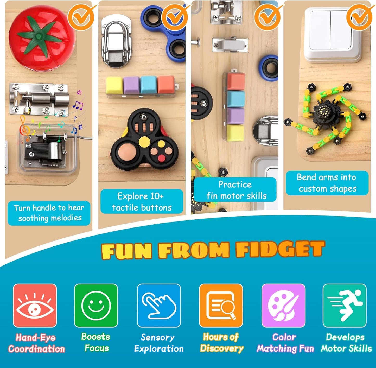 Umnodobn Montessori Busy Board for Toddlers, 11-in-1 Sensory Learning Travel-Friendly Activity Board, Fine Motor Skills Toy, Screen, Birthday Holiday Presents for Boys Girls 3+ Years Old