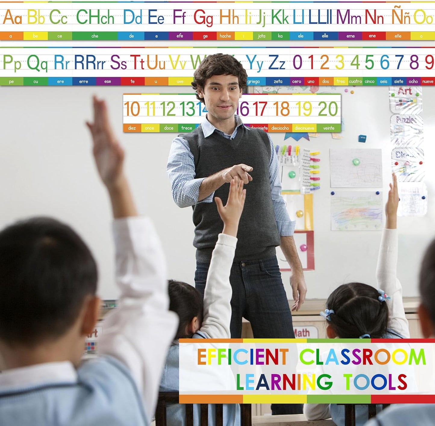 YIYDONG 15 Pieces Spanish Alphabet Line Bulletin Board Set Alphabet for Classroom Wall ABC Spanish Posters for Classroom Decor