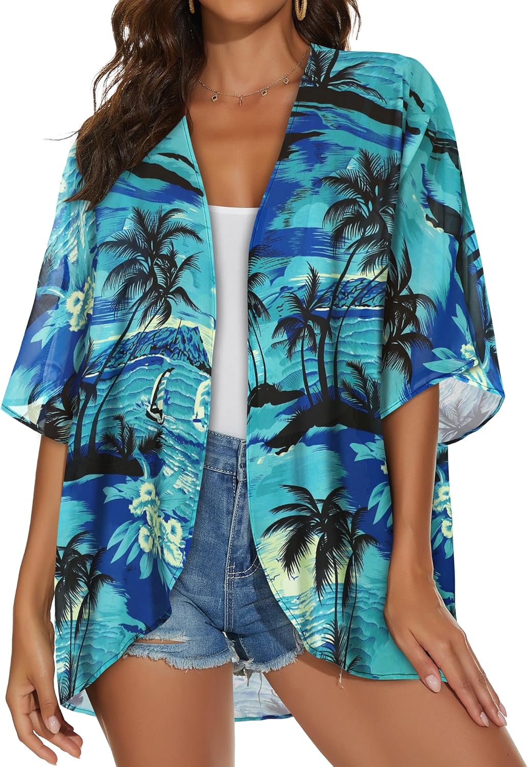 Womens Kimono Cardigans Beach Cover ups Swimwear Puff Sleeve Loose Casual Summer Tops 2026