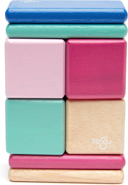 8 Piece Tegu Pocket Pouch Magnetic Wooden Block Set, Tints