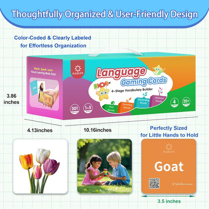 Thick Baby Flash Cards for Toddlers 1-3 Sight Words Flash Cards for Kindergarten，50 First Words Fun Video Flash Cards for Toddlers，Learning Resources Kids Aba Therapy Materials
