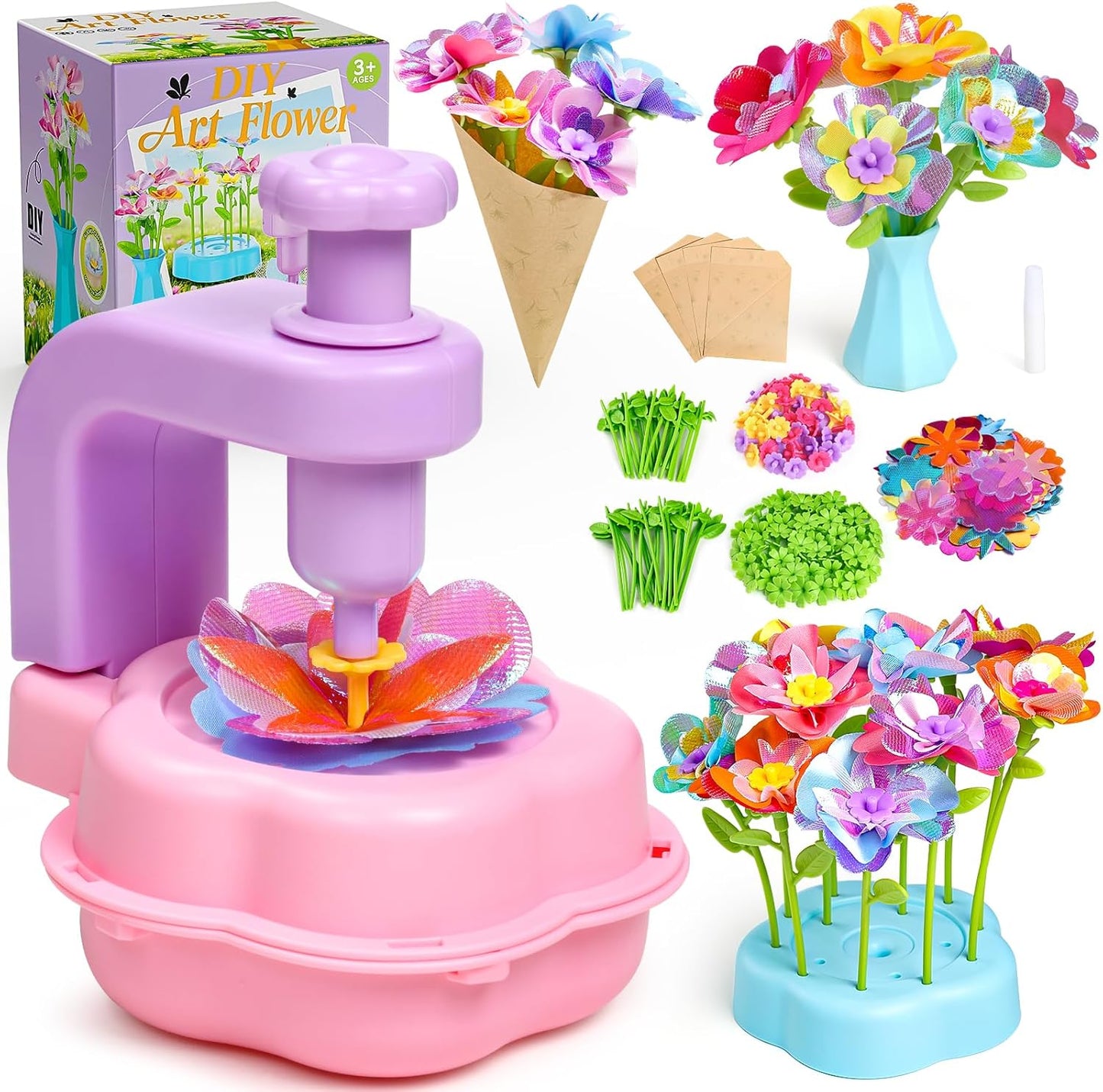 Scvcid DIY Art Flower Toys Include Extra Accessories Set, Arts and Crafts Activity Kit for Kids Ages 3-12, Fabric Bouquet Craft for Toddler, Birthday Gifts for 3 4 5 6 7 8 9 10 11 12 Year Old Girls
