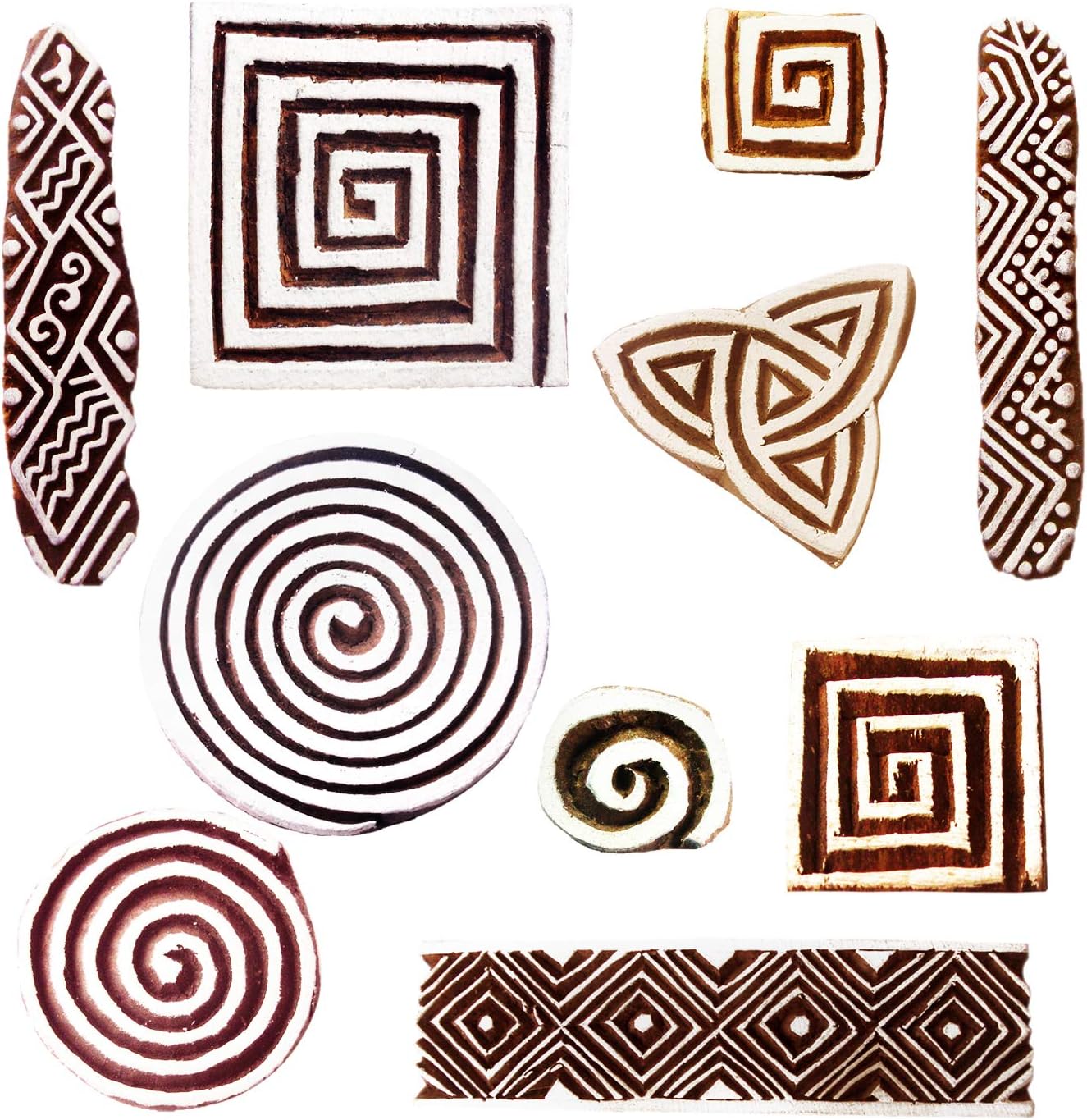Royal Kraft Wooden Stamps for Block Printing on Saree Border, Textile, Clay, Pottery, Tattoo (Set of 10) MXtag0006