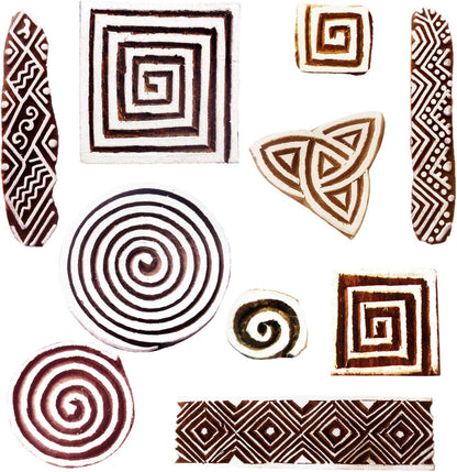 Royal Kraft Wooden Stamps for Block Printing on Saree Border, Textile, Clay, Pottery, Tattoo (Set of 10) MXtag0006