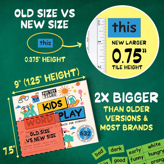 632 Kids Word Play Fridge Magnets – Big .75" Tall Color-Coded Tiles - Practice Reading, Sentence Building, Writing, Poetry, and Creativity with Magnetic Words