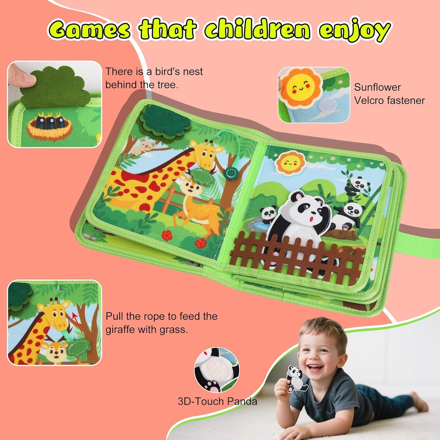 Busy Book for Toddlers 1-3 Montessori Toys for 1 2 3 Year Old - Farm Busy Board Educational Learning Sensory Toy for Boys Girls - Christmas Birthday Gifts for Toddlers Travel Toys for Airplane Car
