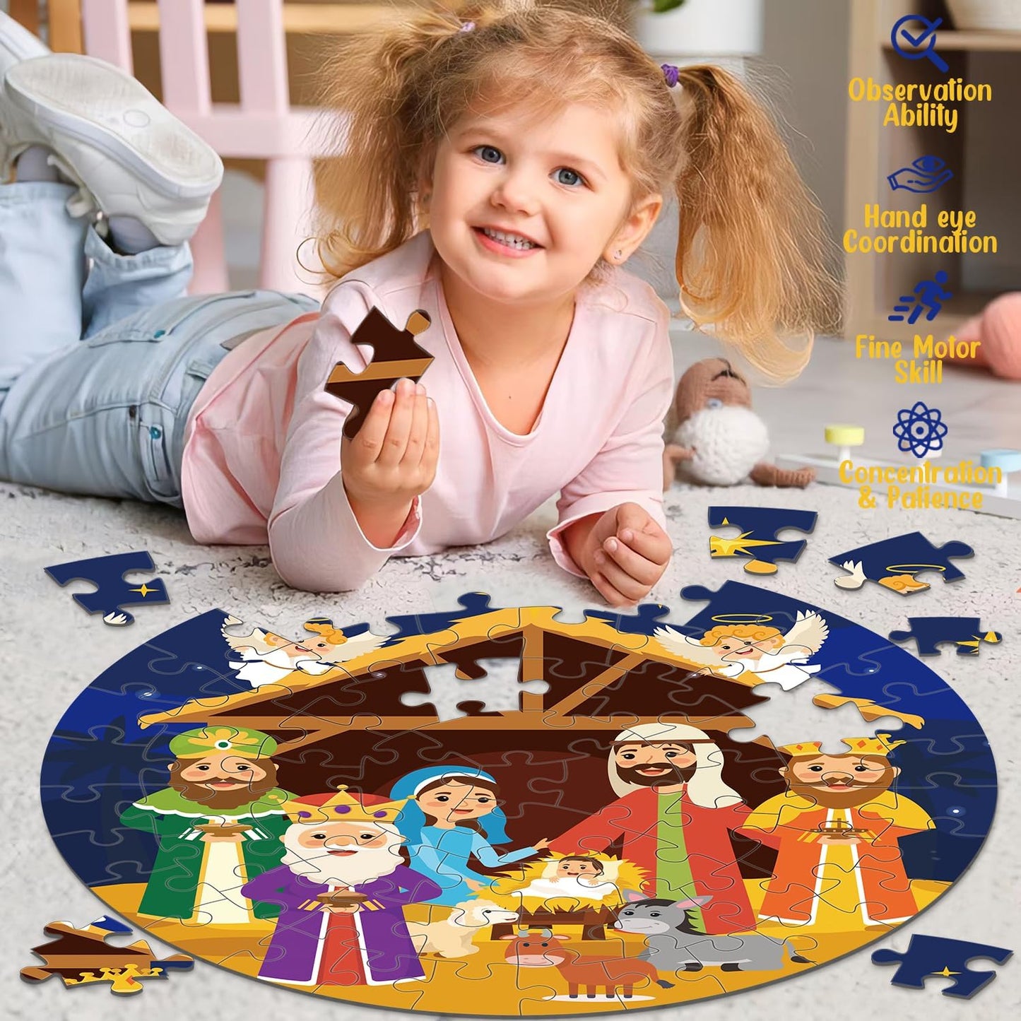 70pcs Easter Floor Puzzles for Kids Age 3-8, Easter Basket Stuffer Gifts for Kids Boy Girls Jumbo Bunny Puzzles Egg Hunt Party Favors