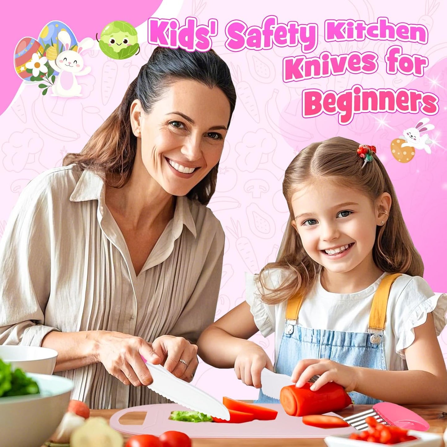 Kids Baking Cooking Set Real & Toddler Kid Apron, Kids Knife Set for Real Cooking & Basket,Food-Grade Material,Montessori Toddler Kitchen Tools, Christmas Birthday Gift for 3-10 Year Old Girls Boys