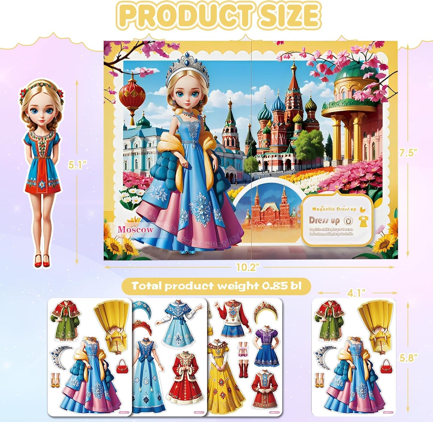 Magnetic Dress Up Dolls for Girls - Princess Magnet Paper Dolls Book with 3D City Buildings - Travel Car Trip Quiet Book Game Toys Easter Birthday Gifts for Kids Toddlers Ages 3 4 5 6 7(Style C)