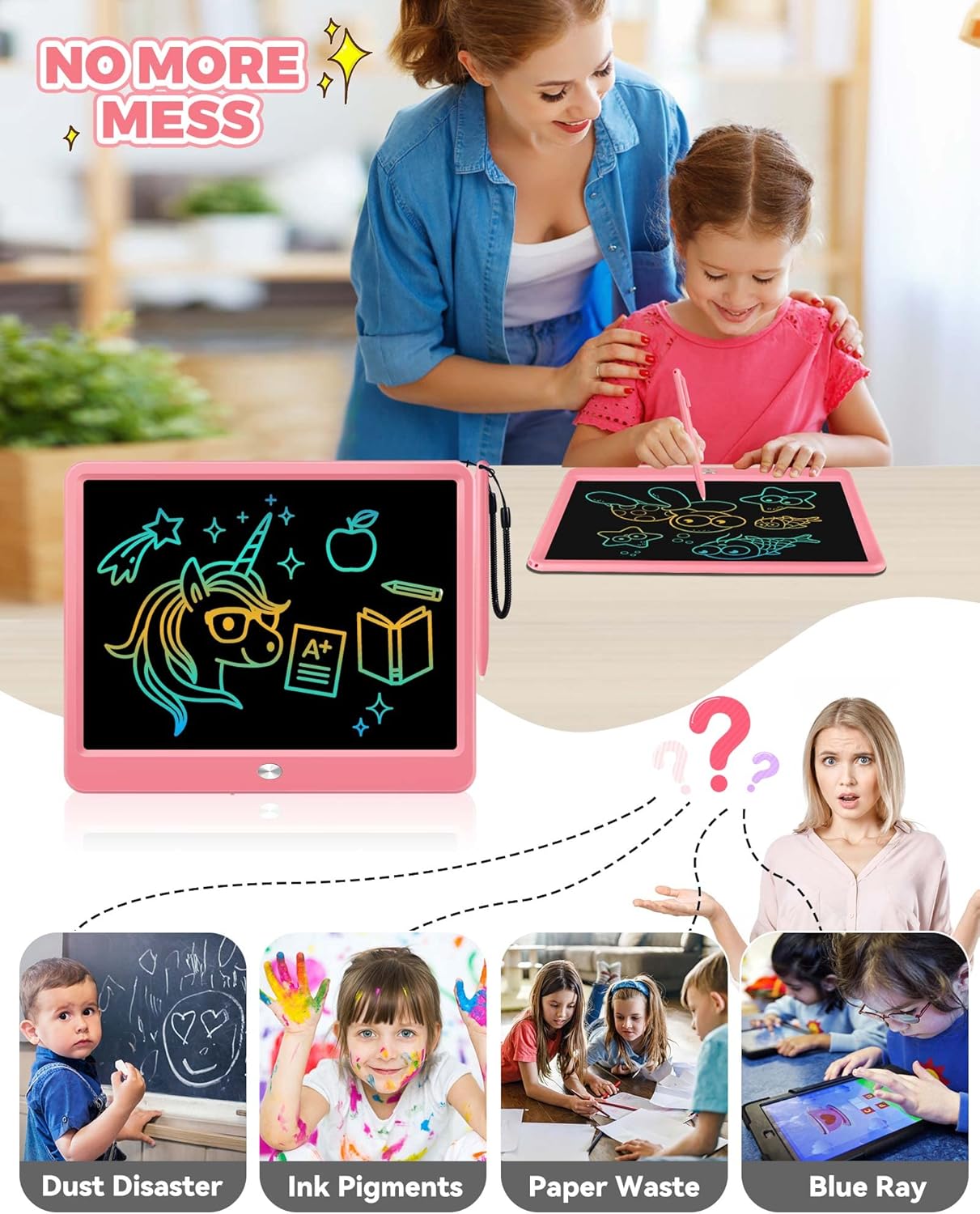 KOKODI 15 Inch LCD Writing Tablet with Anti-Lost Stylus, Erasable Doodle Board Colorful Toddler Drawing Pad, Car Travel School Games Toys for 3 4 5 6 7 8 Kids, Birthday Gift for Girls Boys Blue