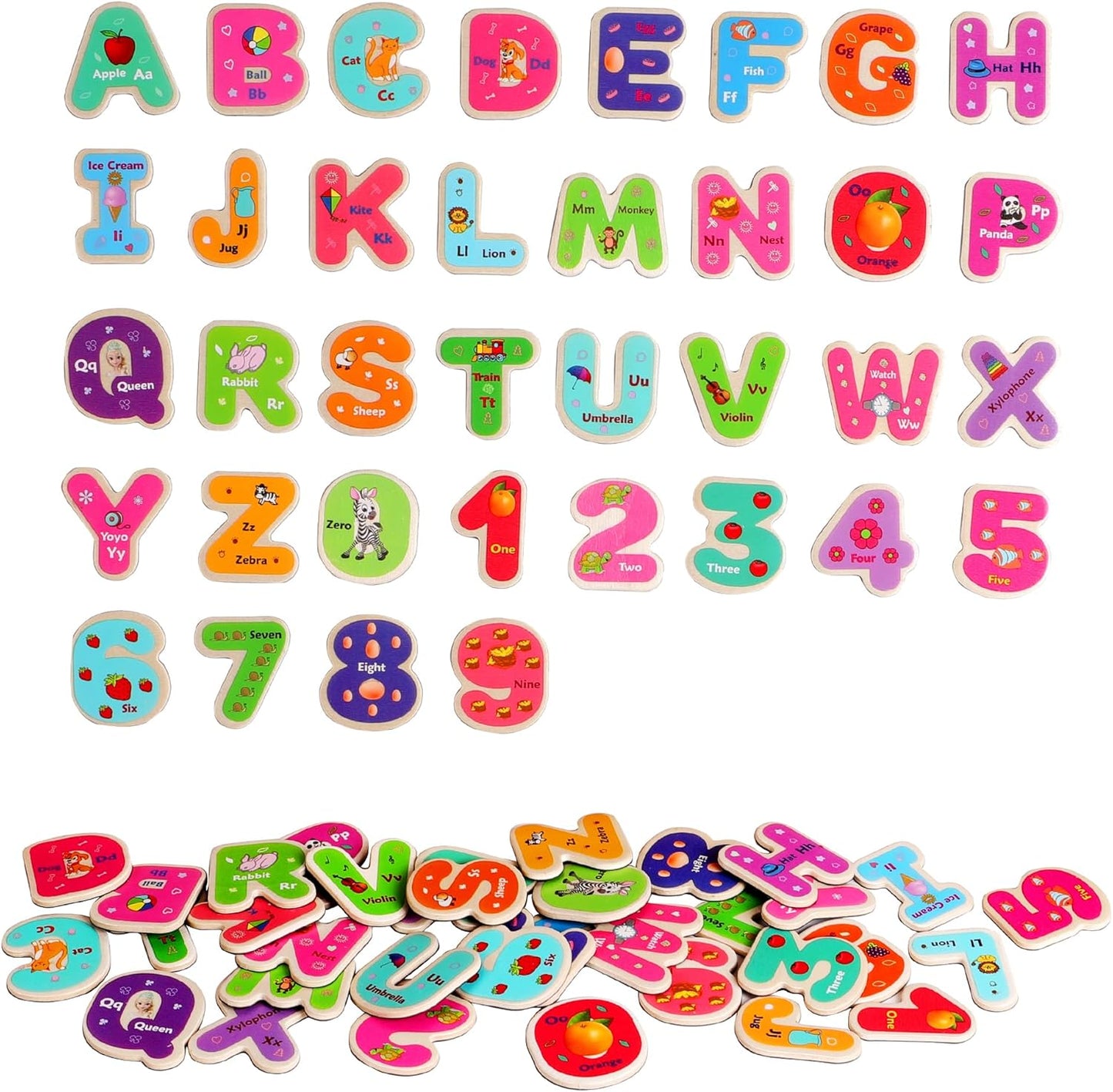 Toys of Wood Oxford Wooden Magnetic Letters and Numbers - Fridge Magnets for Kids- Alphabet Letter and Number Magnets for Children- ABC and Spelling Learning Toy