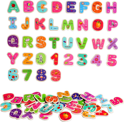 Toys of Wood Oxford Wooden Magnetic Letters and Numbers - Fridge Magnets for Kids- Alphabet Letter and Number Magnets for Children- ABC and Spelling Learning Toy