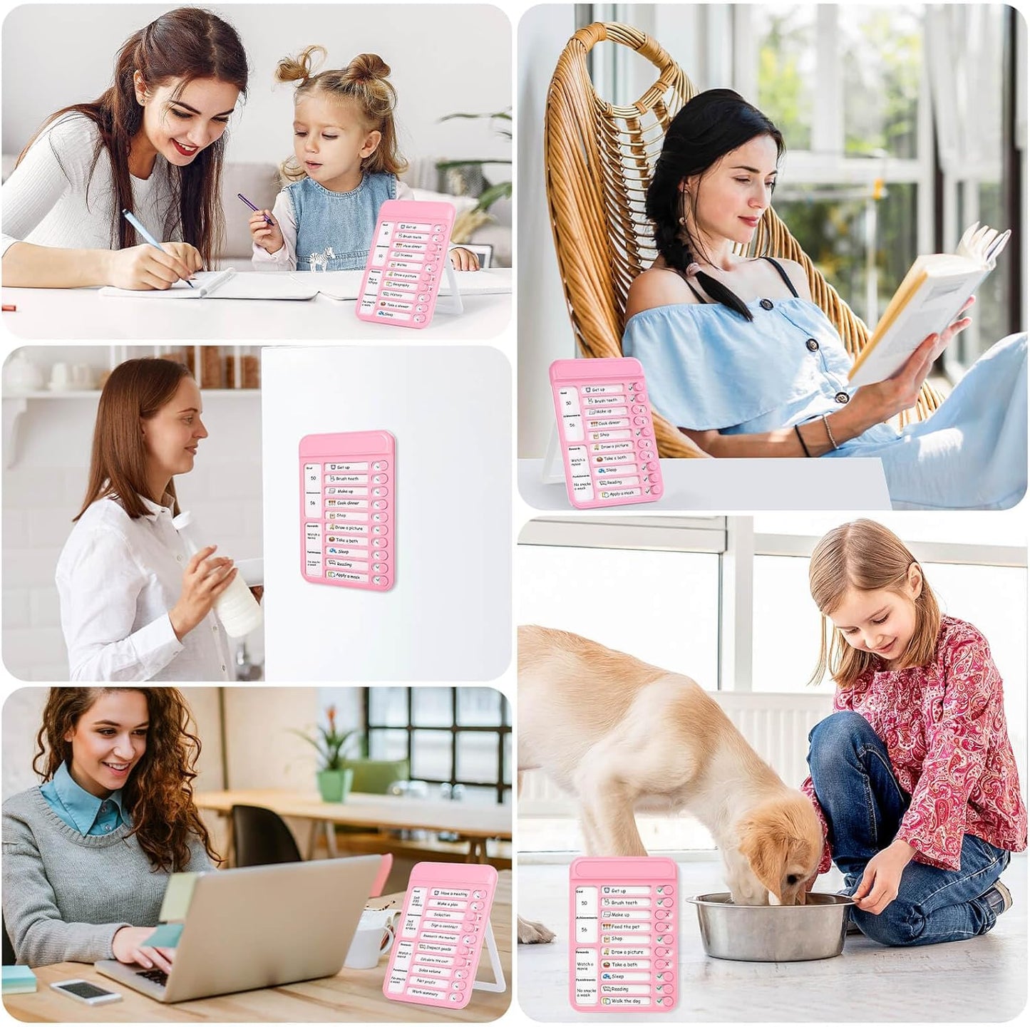Audab Dry Erase Chore Chart for Kids, Magnetic Checklist Board, My Chores Slider Chart to Do List Board, Routine Reward Chart Schedule Board Task Tracker for Home Refrigerator, Wall, Desk (Pink)