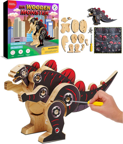 Little Jupiter DIY Wooden Kit with Stickers - Dinosaur Toys for Kids for 7-12 Yrs - Dinosaur Toy Woodworking Kits - Wood Crafts - Kids Building Kit - Wooden Crafts (Stegosaurus)