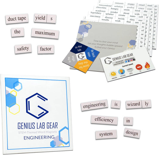 Engineering Word Magnets Kit - Funny Nerdy Poetry Set for College to PhD & Professional Engineers - Ideal Cool Geek Gifts Office Refrigerator-Magnetic White Board - Perfect for STEM Students & Adults