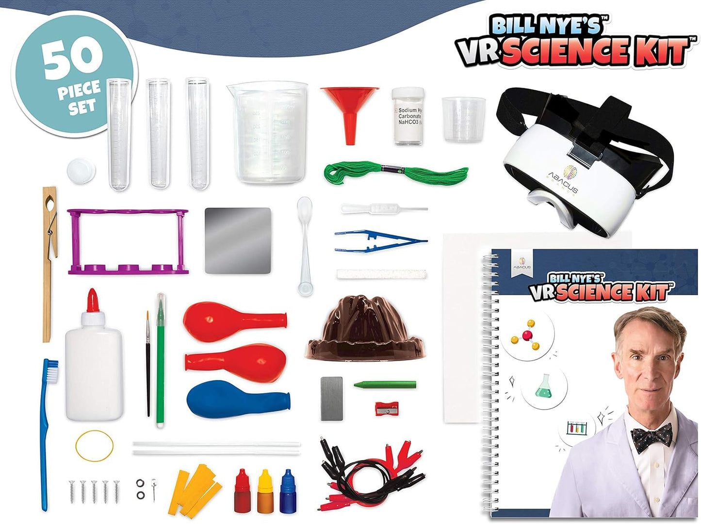 Abacus Brands Bill Nye's VR Science Kit - Virtual Reality Kids Science Kit, Book and Interactive STEM Learning Activity Set (Full Version - Includes Goggles) - for Ages 8 and Up
