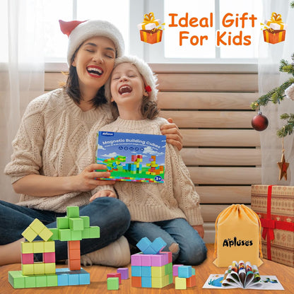 Apluses 42PCS Magnetic Blocks, Gifts for 3 4 5 6 Year Old, Magnet Building Blocks for Toddlers, Girls & Boys, Sensory - Montessori - Autism - Magnetic Toys for Kids Ages 3-5 4-8
