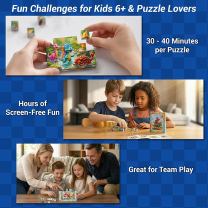 TOSY Picture Cube Cute Dino: 6-in-1 Magnetic Picture Puzzle, Easter Basket Stuffers STEM Gift for Kids & Adults, 48 Blocks, 288 Faces/Magnets, 0.6 in, B021, Seamless UV Art, Display-Ready Frame