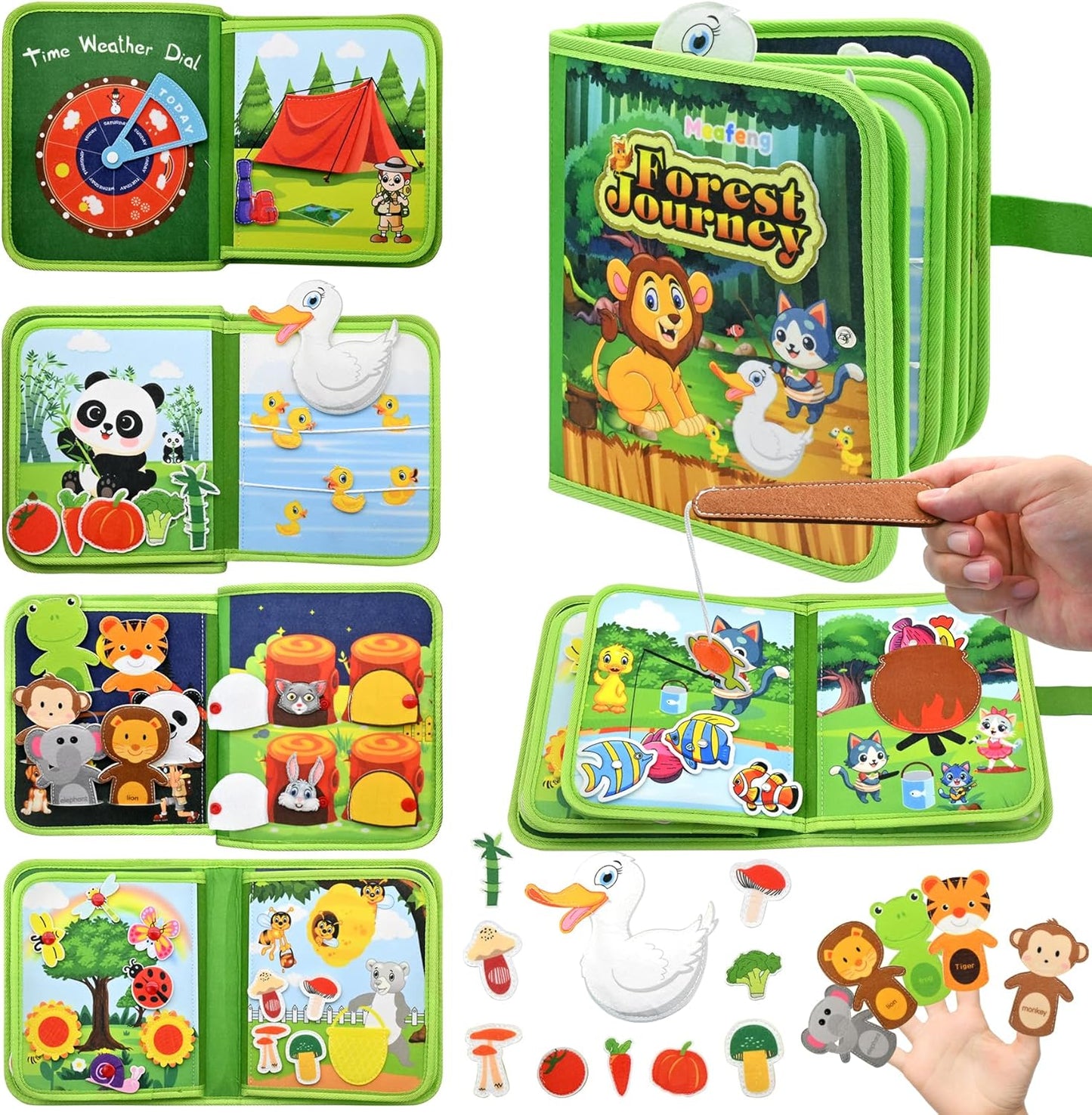 Meafeng Jungle Educational Book for Toddlers 1-3 - Montessori Quiet Activity & Learning Book with Jungle Animals, Educational Toy for 1 2 3 Year Old Boys Girls, Travel Toy for Airplane & Car Trips