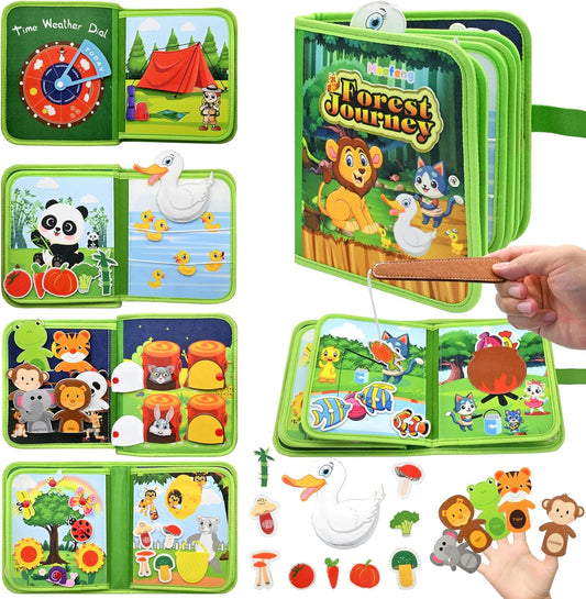 Meafeng Jungle Educational Book for Toddlers 1-3 - Montessori Quiet Activity & Learning Book with Jungle Animals, Educational Toy for 1 2 3 Year Old Boys Girls, Travel Toy for Airplane & Car Trips