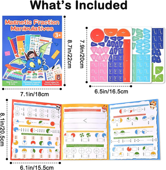 Magnetic Fraction Demonstration Book with Magnetic Fraction Tiles & Circles, Hands-On Fraction Manipulatives for Kids, Visual Math Learning Set for Classroom, Homeschool & Early Math Practice