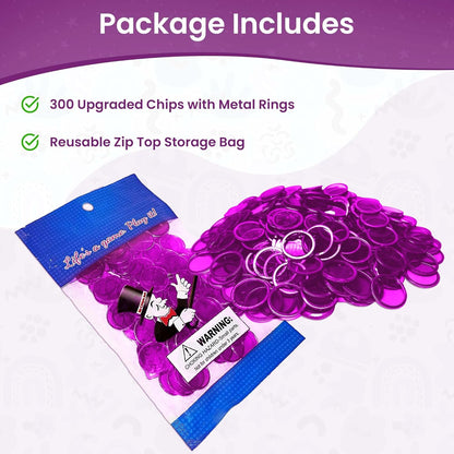 MR CHIPS Magnetic Bingo Chips with Metal Ring 3/4 Inch 300 Upgraded Pieces Red Transparent - Available in 7 Colors A Reusable Storage Bag
