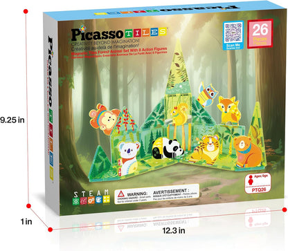 PicassoTiles Magnetic Tiles Magnet Tile Building Blocks Marine Animal World Themed Set with 8 Ocean Character Action Figures STEM Learning Toy Construction Toddlers Boys Girls Ages 3+ PTQ25