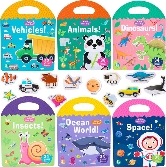 Jelly Reusable Sticker Books for Toddlers 1-3 2-4 Years, Portable Travel Toys Sticker Activity Book for Kids 2 3 4 Year Old Girls Boys (Animals)