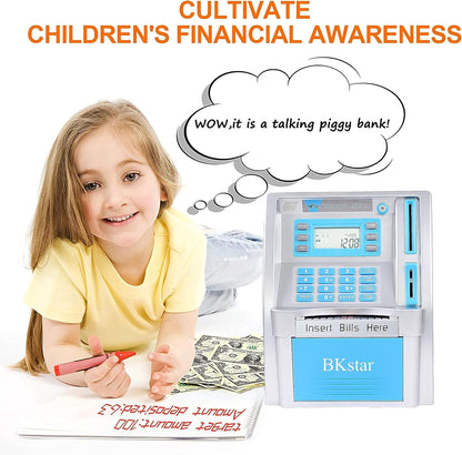 BKstar ATM Piggy Bank for Kids - Talking Electronic Money Bank with Debit Cards & Digital Coin Counter for Real Money, Boys Girls