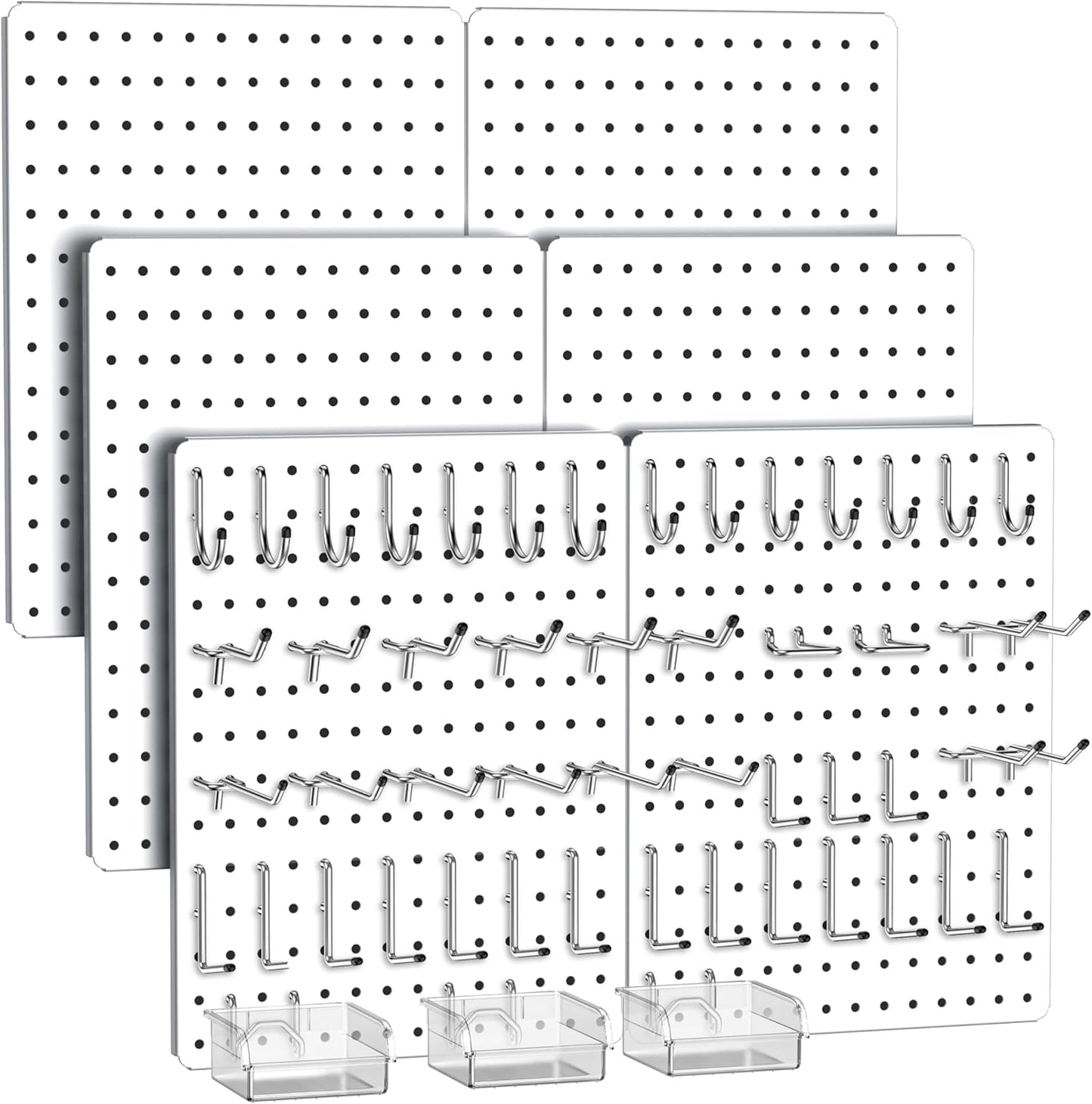 Peg Board, 112PCS Heavy Duty Metal Pegboard with Hooks, 6 Pack Black Peg Board Panels, 60lbs Load Capacity Each, Pegboard Wall Organizer for Garage, Workshop, Kitchen, Craft Rooms