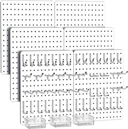 Peg Board, 112PCS Heavy Duty Metal Pegboard with Hooks, 6 Pack Black Peg Board Panels, 60lbs Load Capacity Each, Pegboard Wall Organizer for Garage, Workshop, Kitchen, Craft Rooms