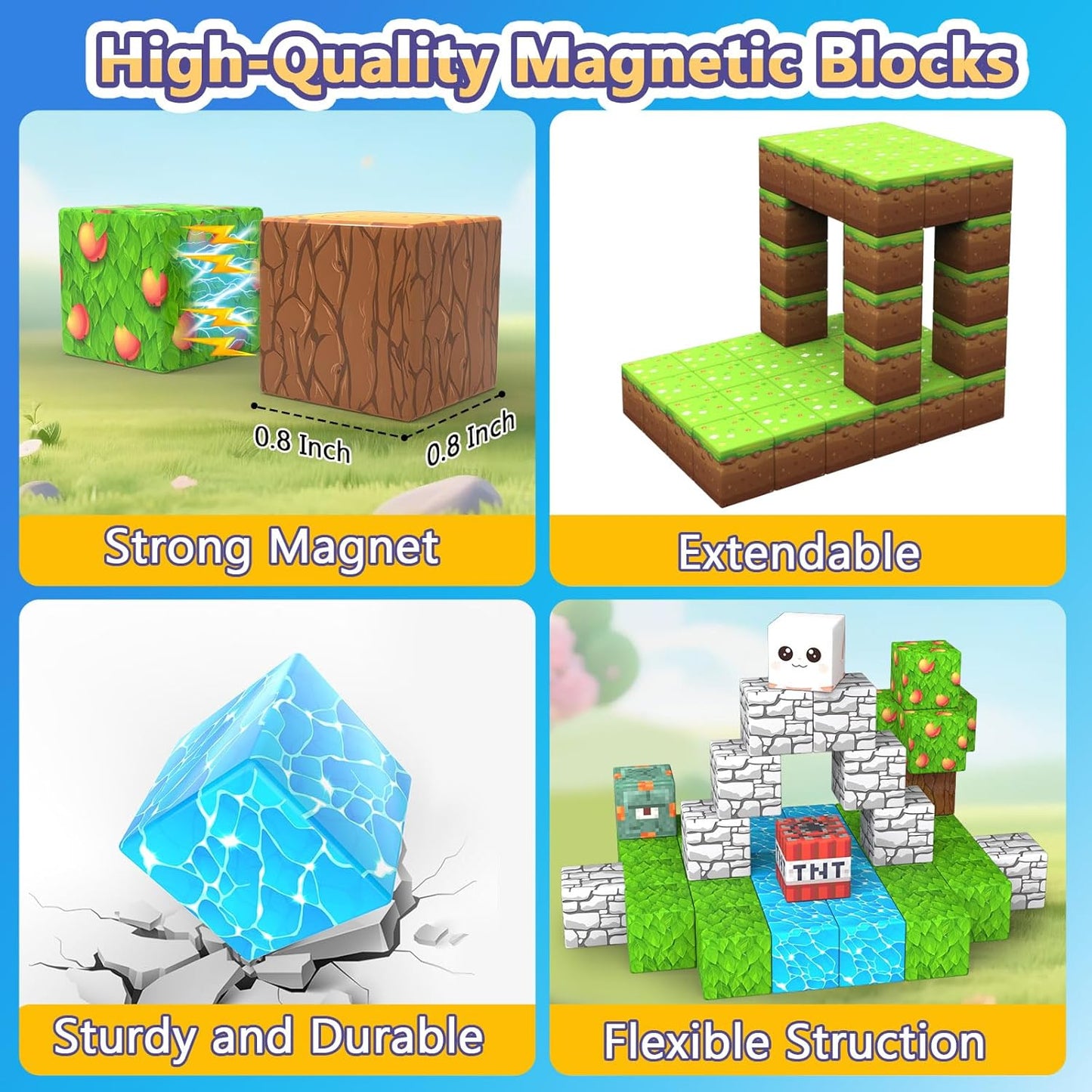 150PCS Magnetic Blocks, Magnetic Building Blocks Cubes, Magnet Tiles Stacking STEM Building Game Birthday Gifts for Boys Girls Age 3 4 5 6 7 8-12