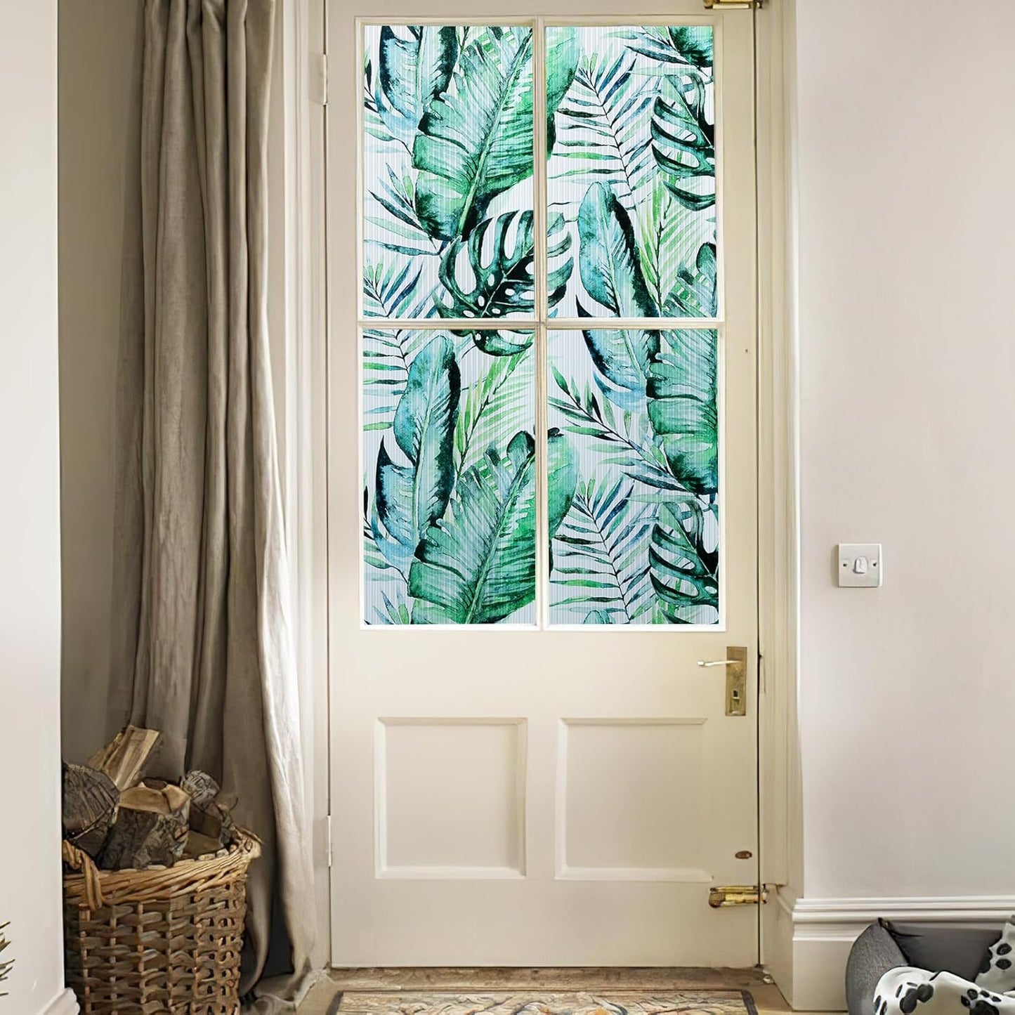 Leaf Pattern Window Tint with Installation Tools, Blackout Window Cover, Sun Blocking Window Tint for Home (Full Blackout Opaque, 17.7'' x 78.7'')