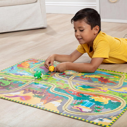 Melissa & Doug Dinosaur Adventure Tracks Cardboard Jigsaw Floor Puzzle and 2 Wind-Up Dinos – 48 Pieces, for Boys and Girls 3+
