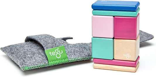 8 Piece Tegu Pocket Pouch Magnetic Wooden Block Set, Tints